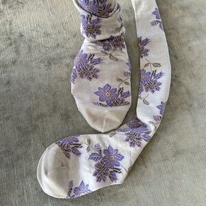 Long Knee high cotton stockings socks Floral Embroidery  Skinny legs Elastic